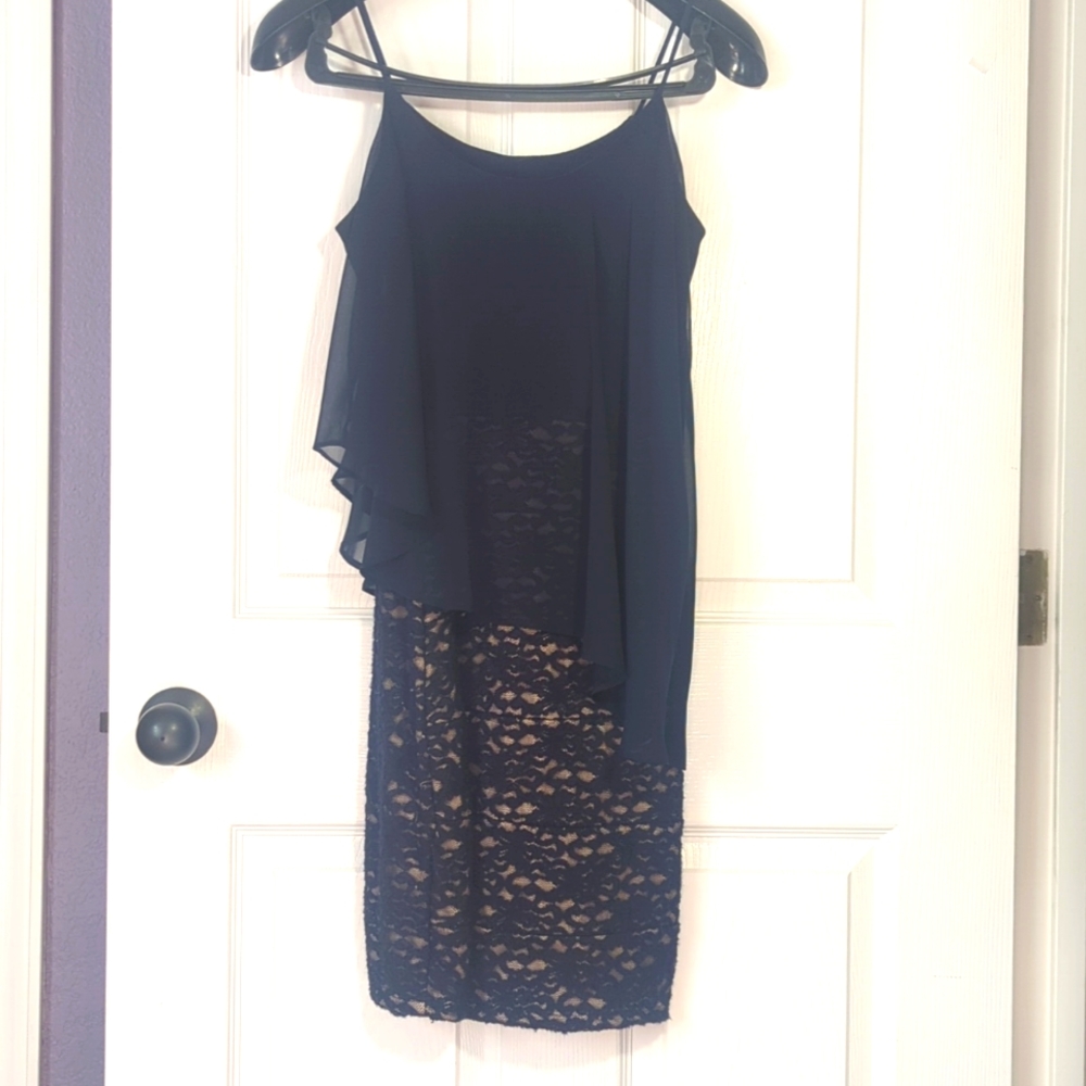 Dark blue day-to-night dress size 6 stretchy  lace